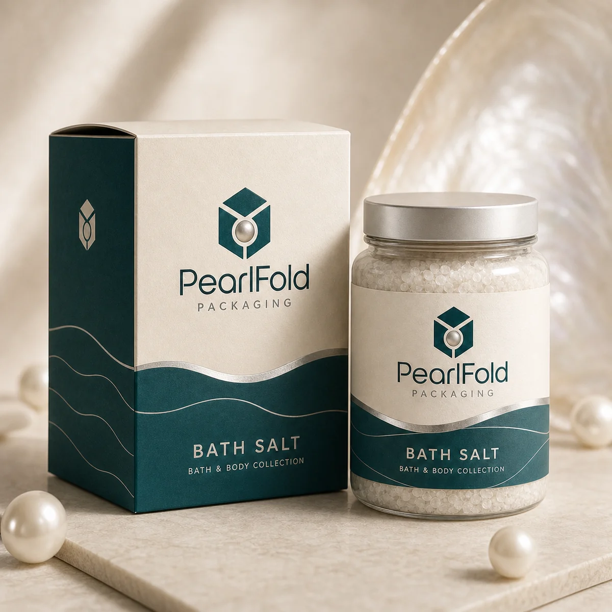 Custom bath salt box in a premium square retail styling scene