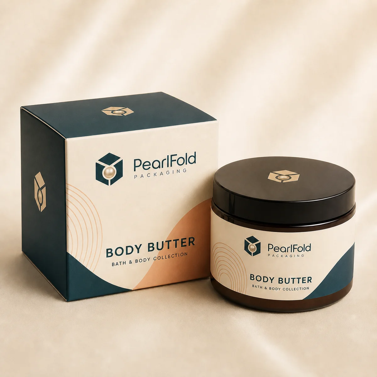 Close-up of custom body butter box paper texture, print detail, and corner construction