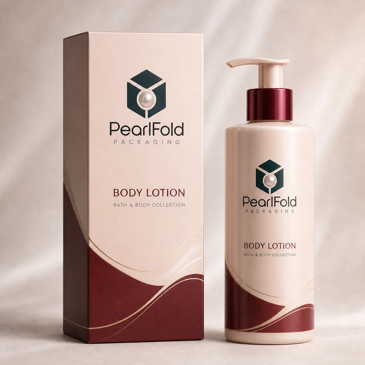 Close-up of custom body lotion box paper texture, print detail, and corner construction