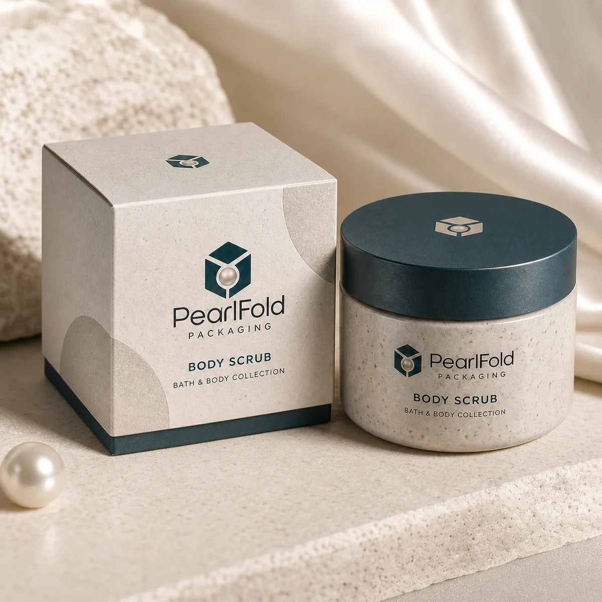 Custom body scrub box in a premium square retail styling scene