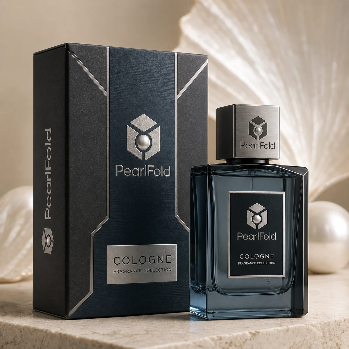 Custom cologne box in a premium square retail styling scene