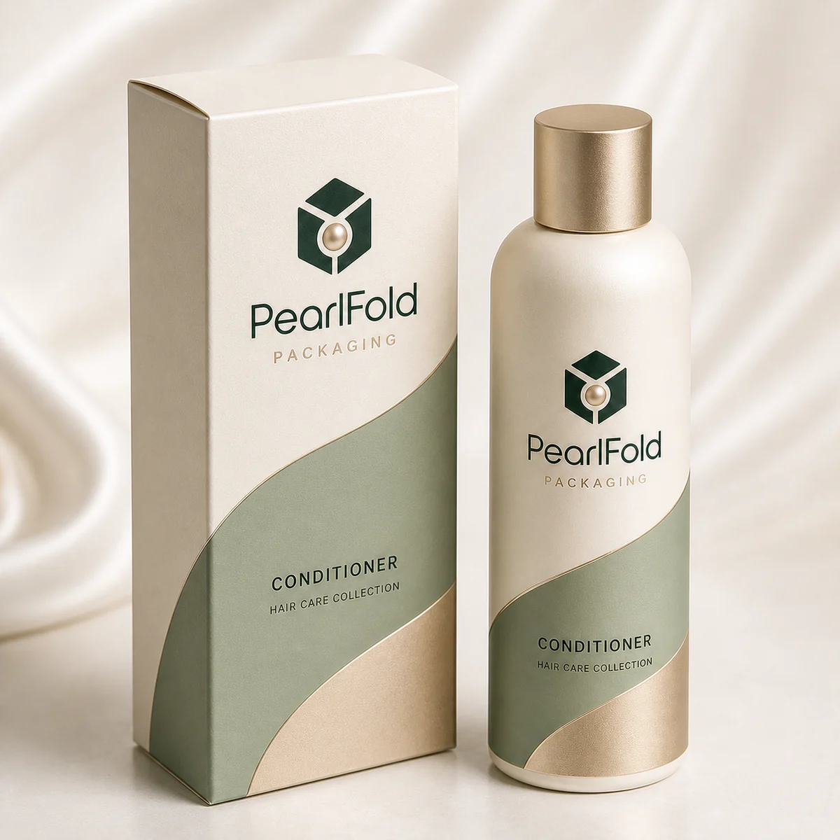 Custom conditioner packaging shown from a three-quarter side angle