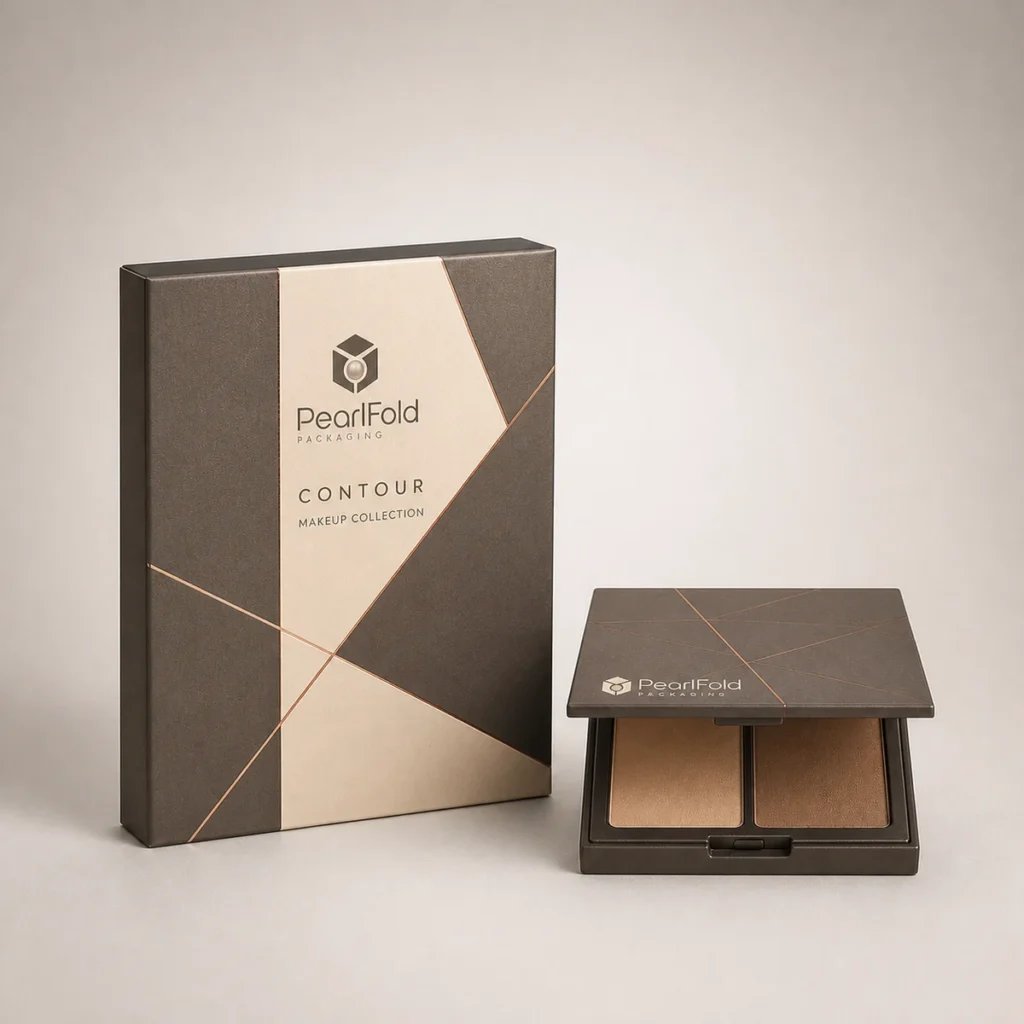 Custom contour box with matching product in a square studio photograph