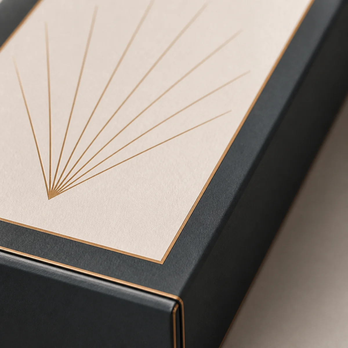 Close-up of custom cosmetic brush box paper texture, print detail, and corner construction