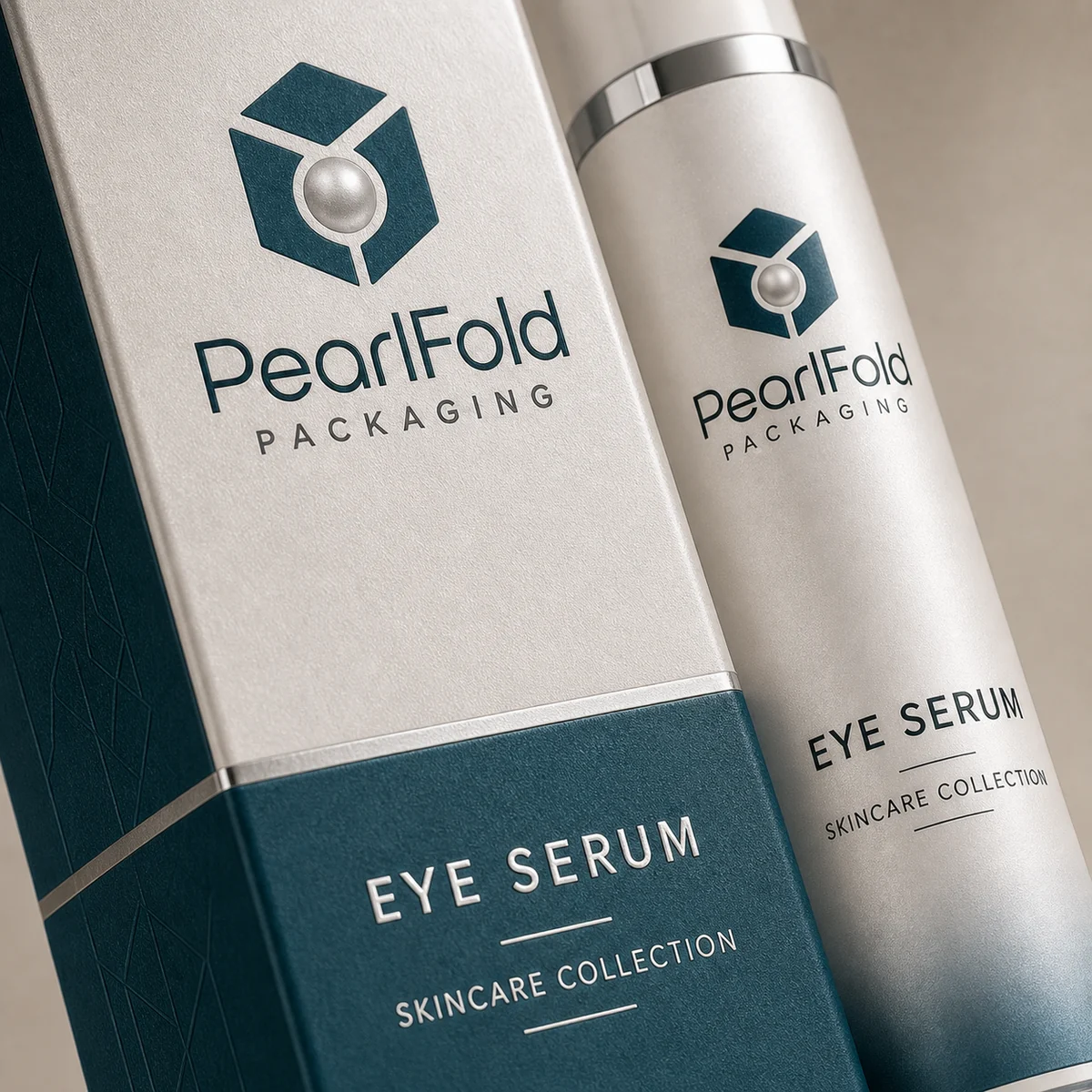 Close-up of custom eye serum box paper texture, print detail, and corner construction