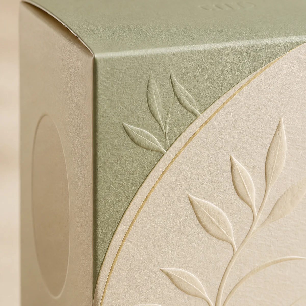 Close-up of custom face cream box paper texture, print detail, and corner construction