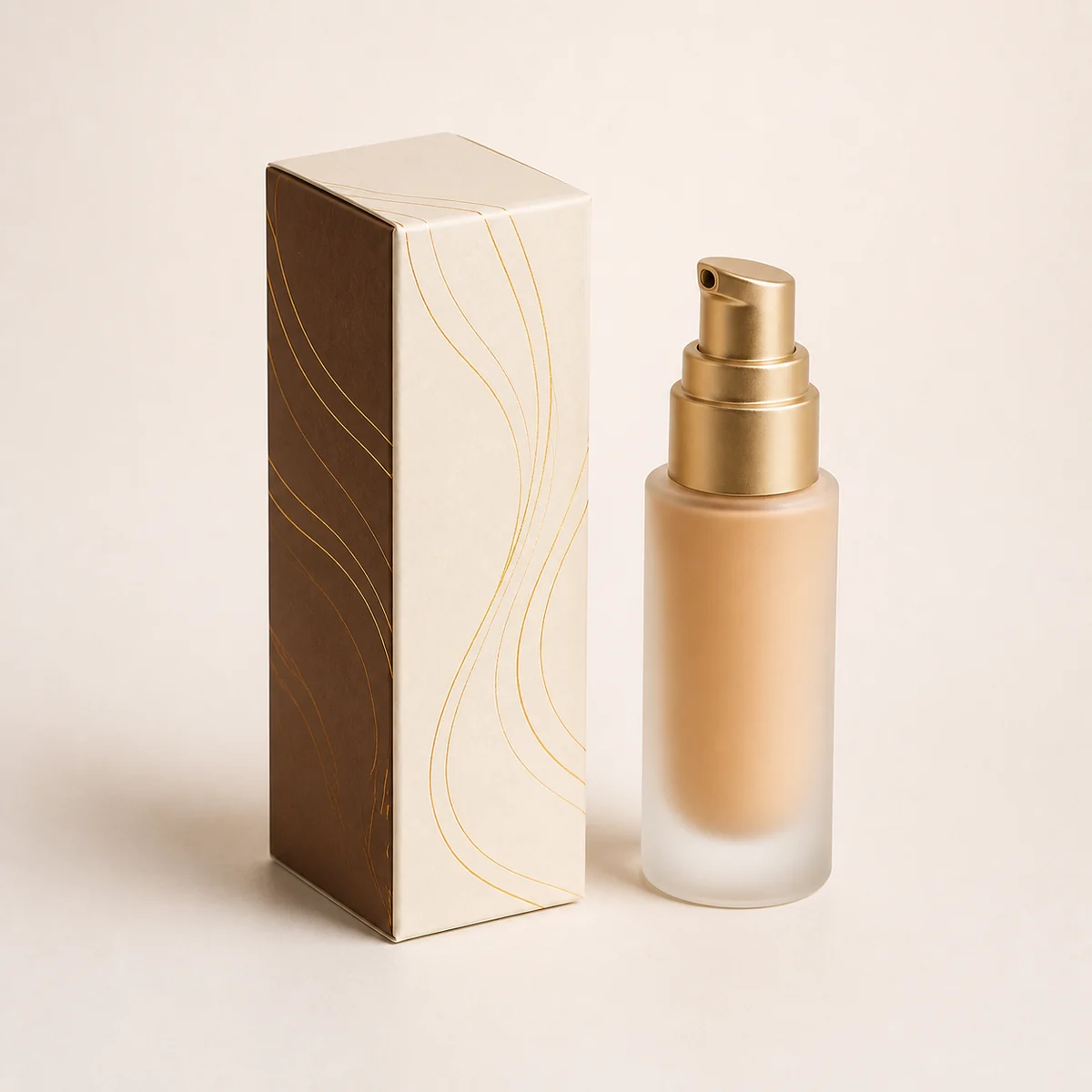 Custom foundation packaging shown from a three-quarter side angle