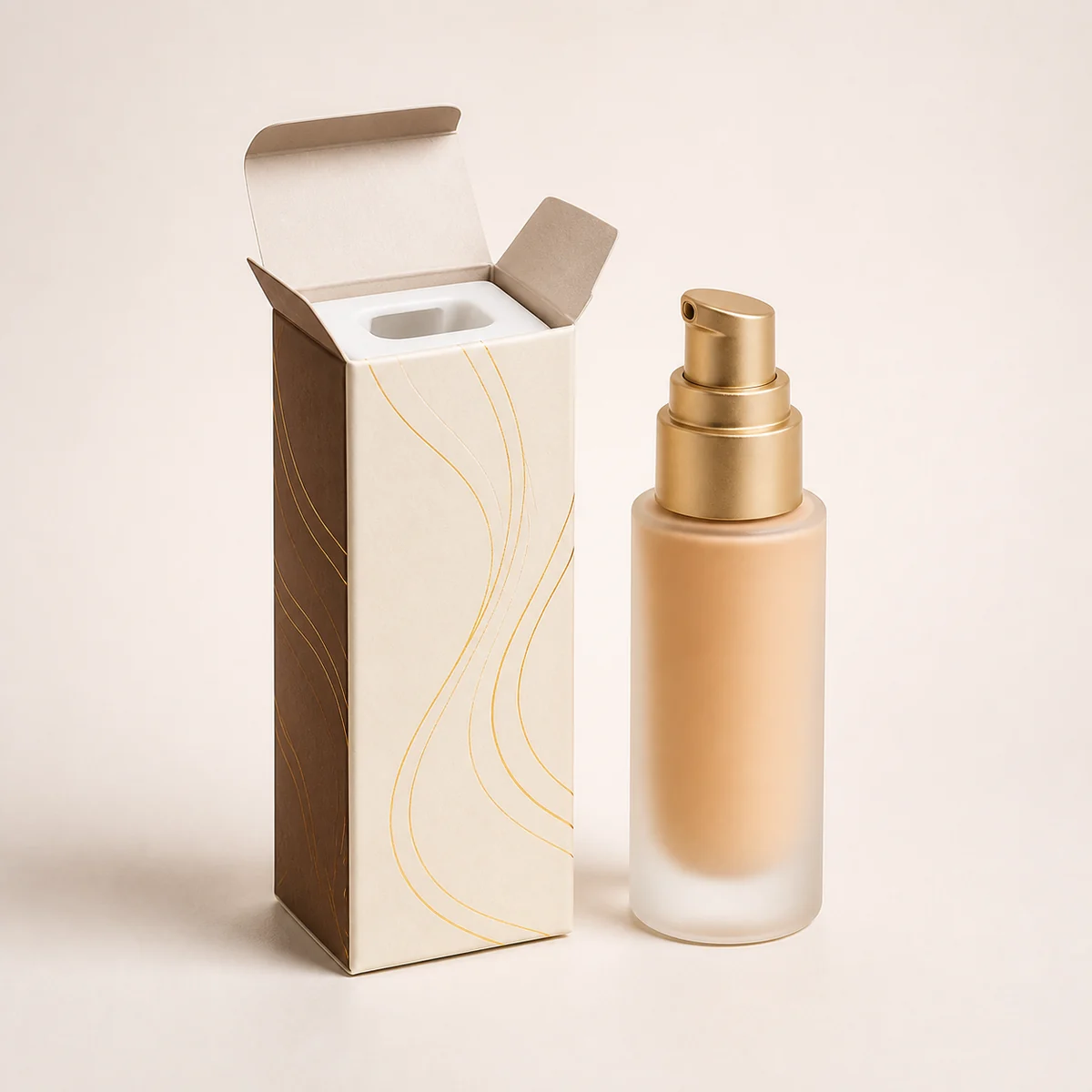 Open custom foundation box showing its fitted insert and product presentation