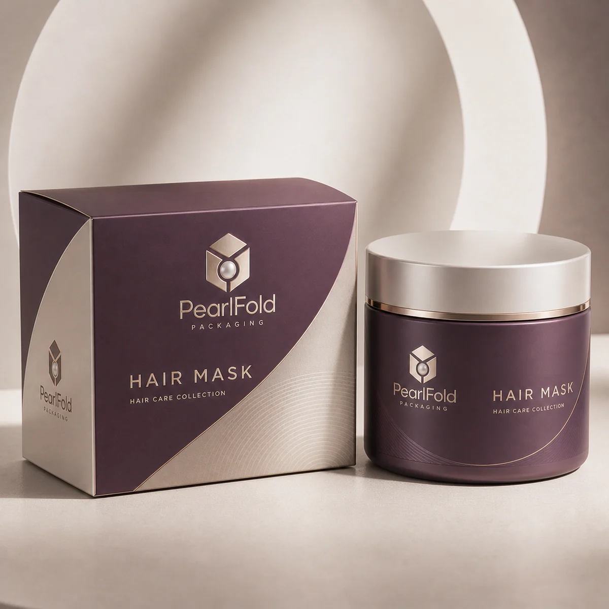 Custom hair mask packaging shown from a three-quarter side angle