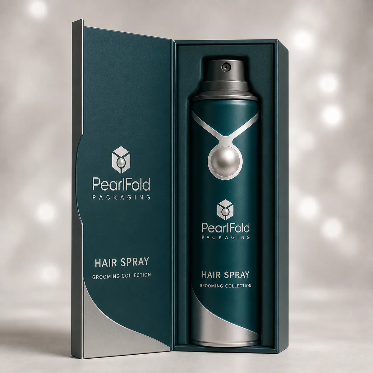 Open custom hair spray box showing its fitted insert and product presentation