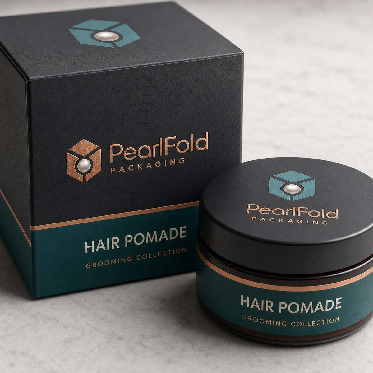 Close-up of custom hair wax & pomade box paper texture, print detail, and corner construction