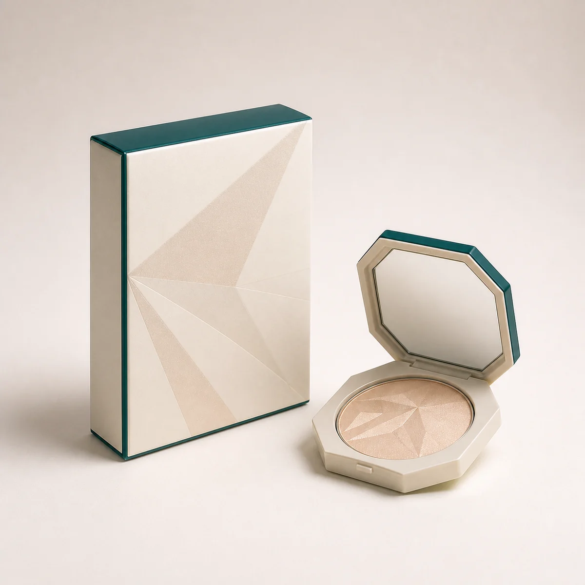 Custom highlighter packaging shown from a three-quarter side angle