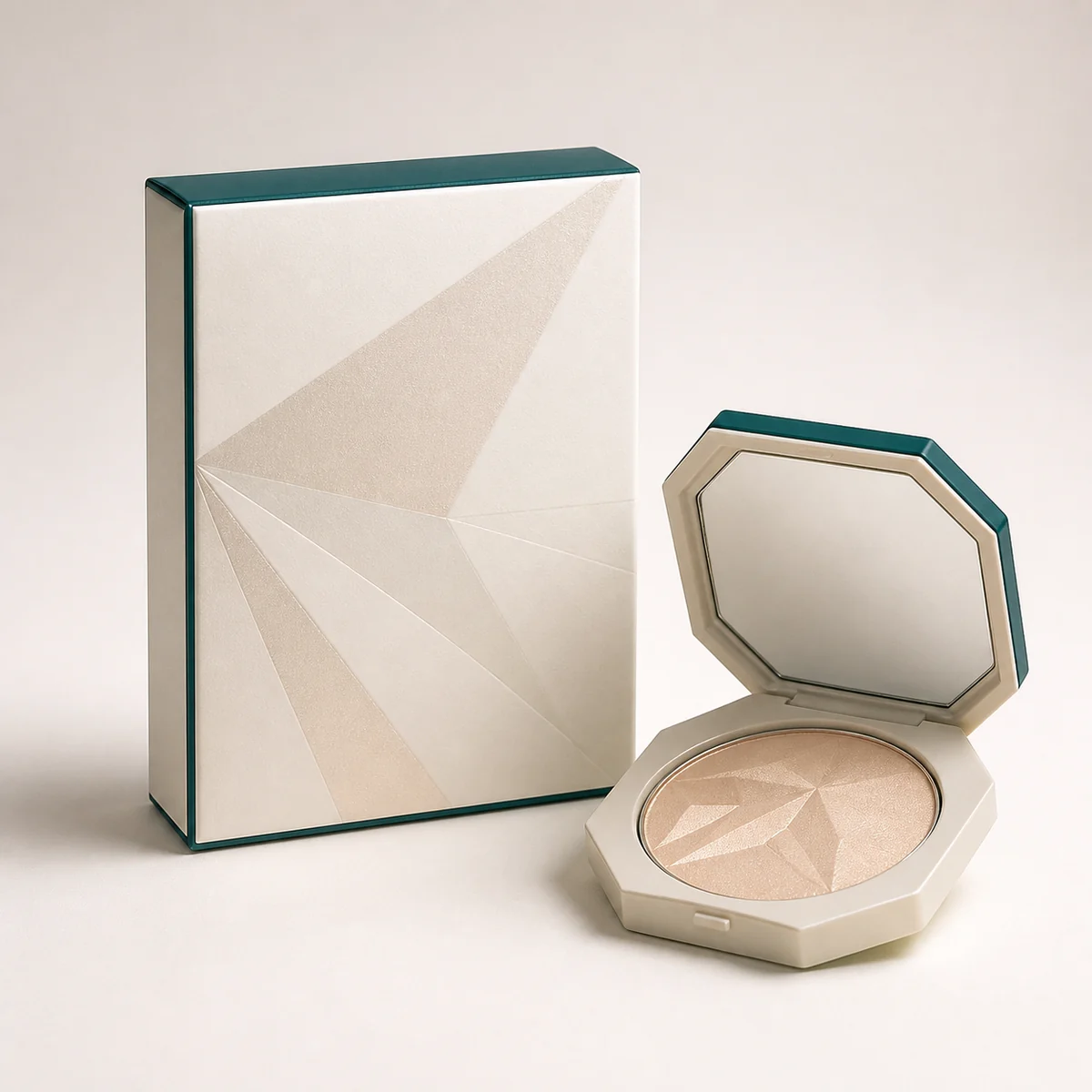 Custom highlighter box with matching product in a square studio photograph