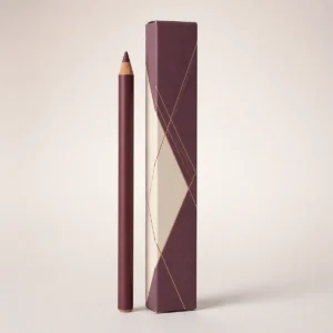 Custom lip liner box with matching product in a square studio photograph
