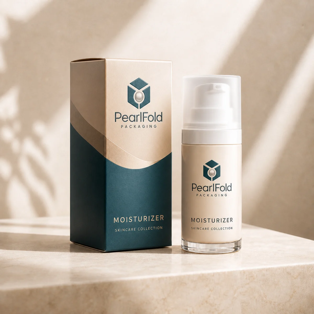 Custom moisturizer box in a premium square retail styling scene