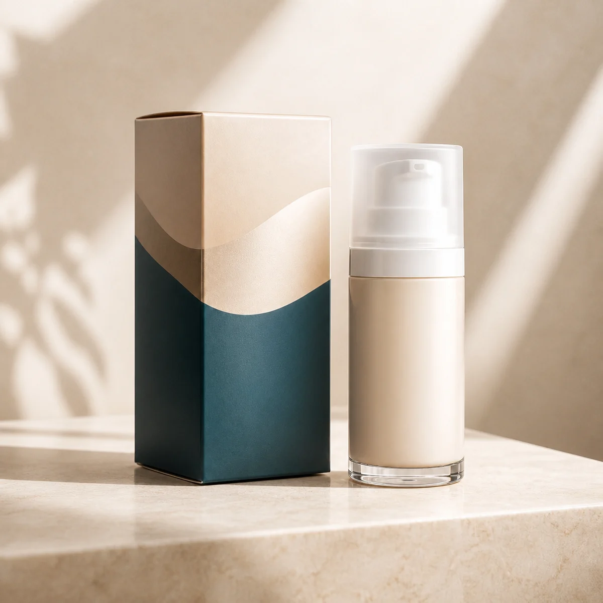 Custom moisturizer box in a premium square retail styling scene