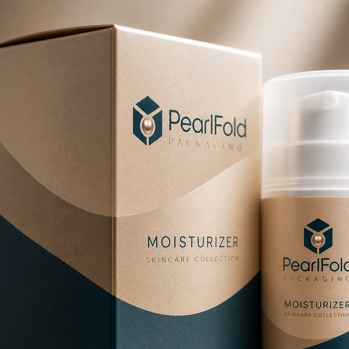 Close-up of custom moisturizer box paper texture, print detail, and corner construction
