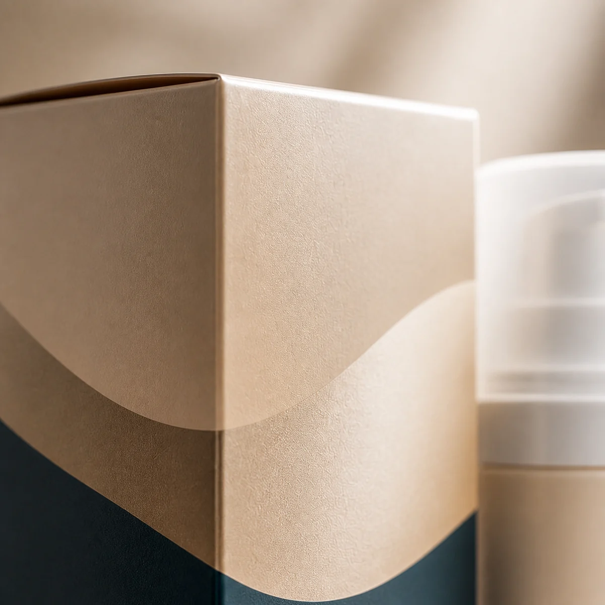 Close-up of custom moisturizer box paper texture, print detail, and corner construction