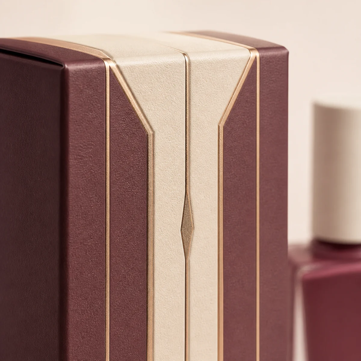 Close-up of custom nail polish box paper texture, print detail, and corner construction