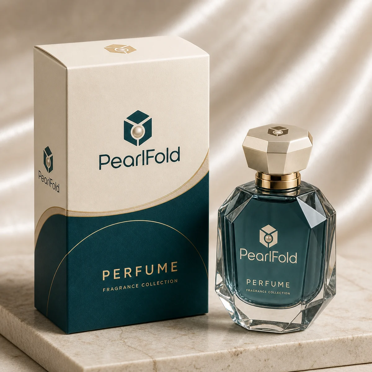 Custom perfume box in a premium square retail styling scene