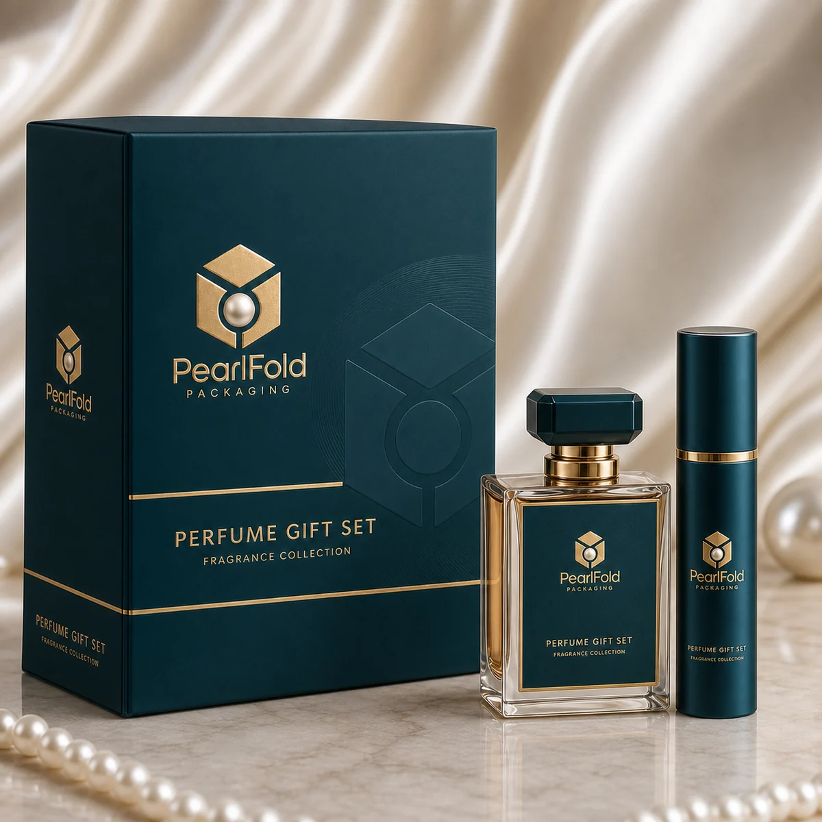 Custom perfume gift box in a premium square retail styling scene