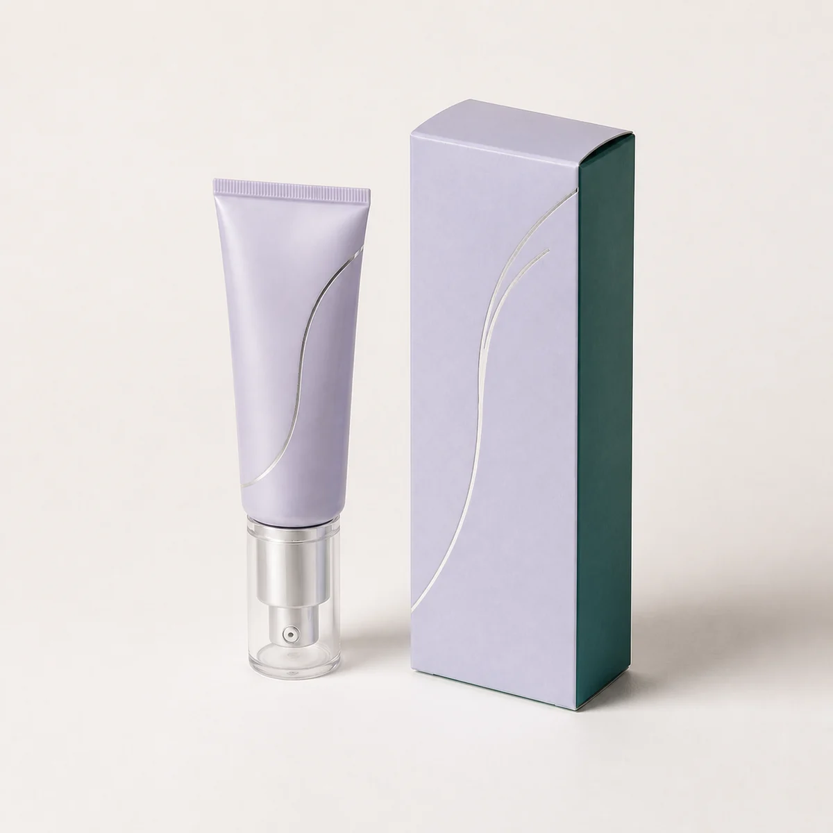 Custom primer packaging shown from a three-quarter side angle