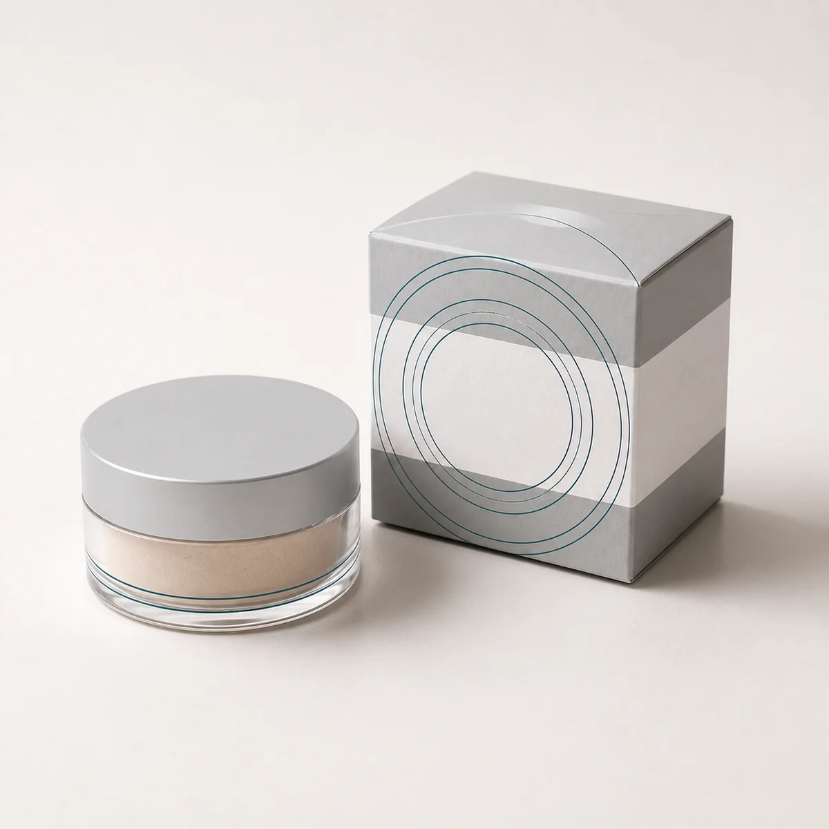 Custom setting powder packaging shown from a three-quarter side angle
