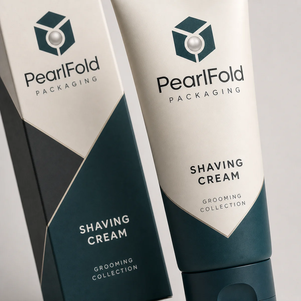 Close-up of custom shaving cream box paper texture, print detail, and corner construction