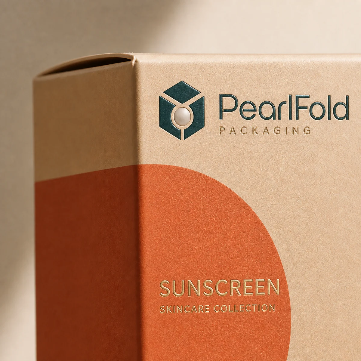 Close-up of custom sunscreen box paper texture, print detail, and corner construction