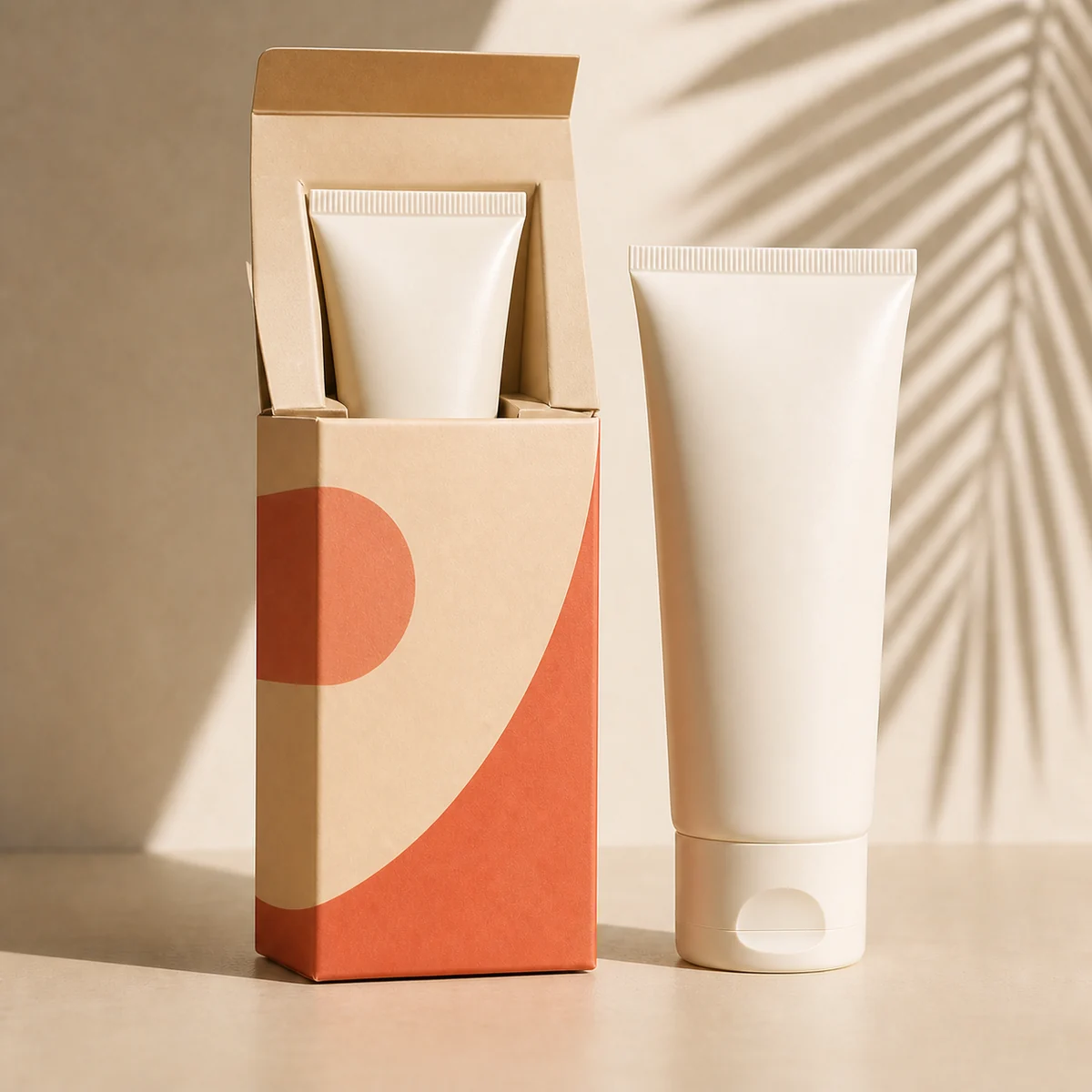 Open custom sunscreen box showing its fitted insert and product presentation